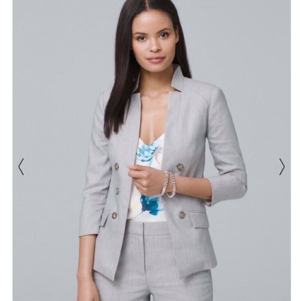 White House black market WHBM SIZE 14 gray‎ linen blend blazer jacket career